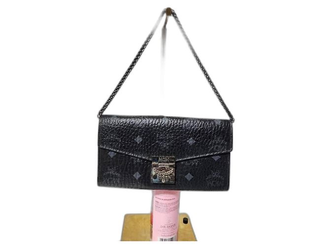 MCM Visetos Gran Cartera Patricia Con Cadena Negro/Gris