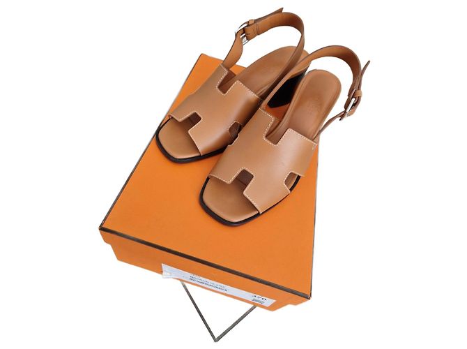 Hermès Elbe Sandalen Camel Leder 37 Kamel