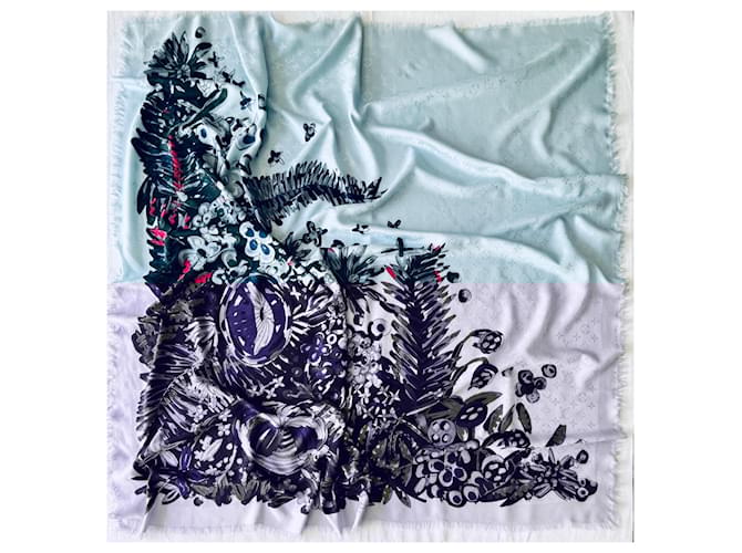Louis Vuitton 140 shawl Light blue Silk  ref.2160083