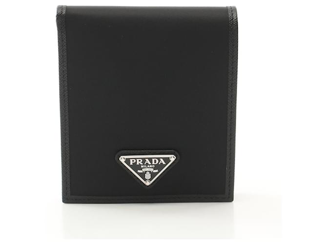 Prada Nylon Saffiano Leather Bifold Wallet Black  ref.2160640