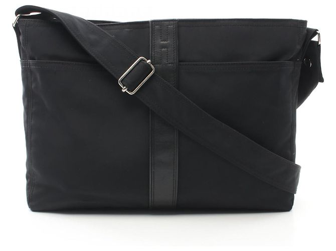Borsa a spalla in nylon e pelle Basas MM di Hermès Acapulco Nero