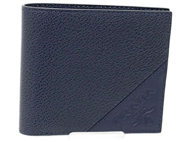 Prada Navy Saffiano Leather Bi-Fold Wallet Navy blue