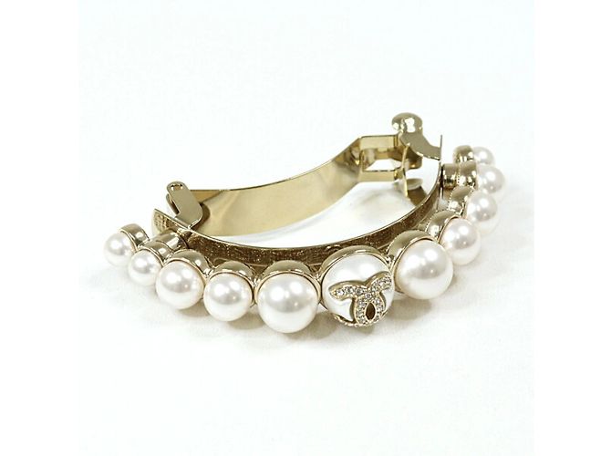 Chanel Gold and White Barrette Golden