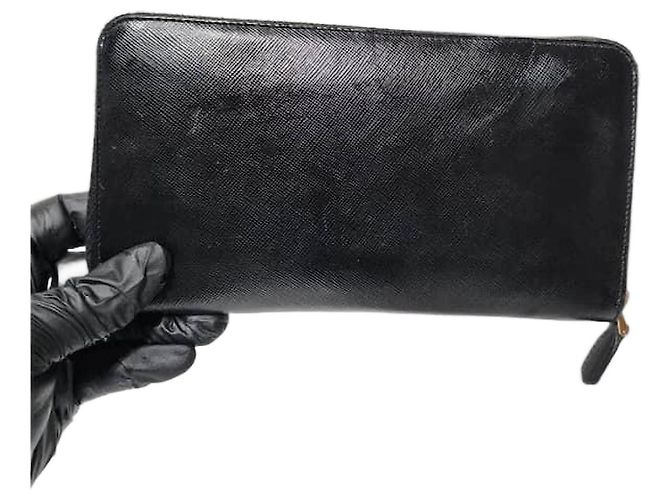 Prada Saffiano Leather Zippy Long Continental Wallet Black