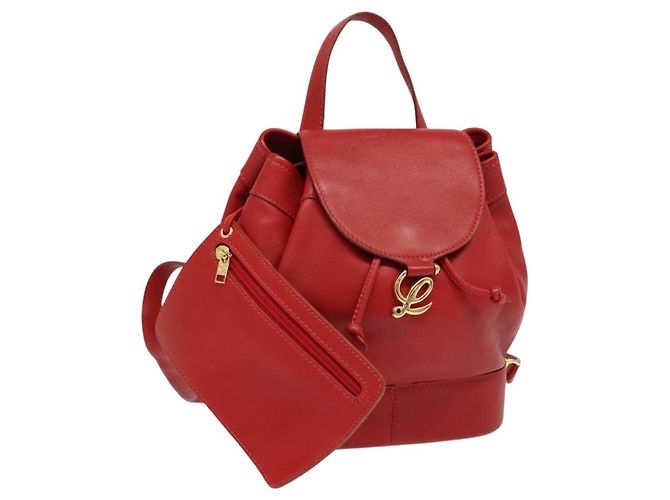 Sac à dos LOEWE en cuir rouge et or Auth sw283 Doré