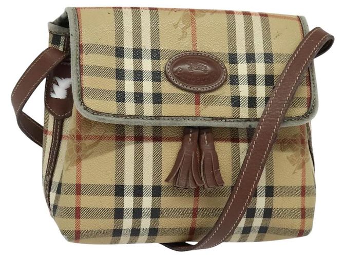 Autre Marque Burberrys Nova Check Schultertasche PVC Beige Braun Gold Auth BD1678 Golden