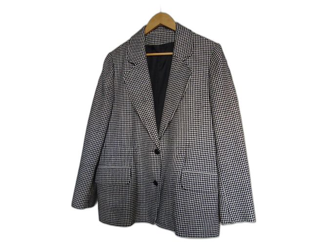 Autre Marque Houndstooth Wool Blazer Black and White Multiple colors