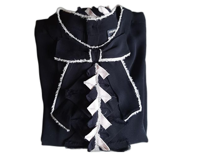 Chanel Seidenbluse Schwarz Rosa Größe 42 Pink