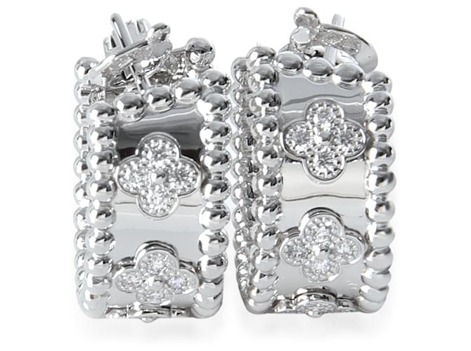 Van Cleef & Arpels White Gold Diamond Perlee Clovers Hoop Earrings 