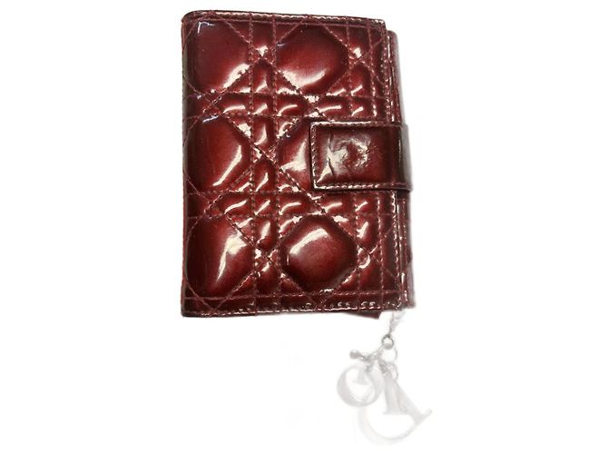 Dior Lady Dior Wallet Dark Red Patent Leather