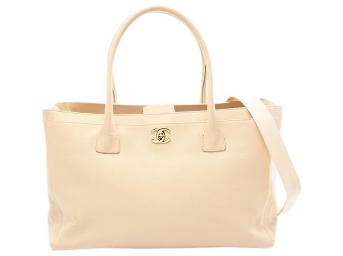 Executive Bolsa Executiva de Couro Chanel Marrom Bege