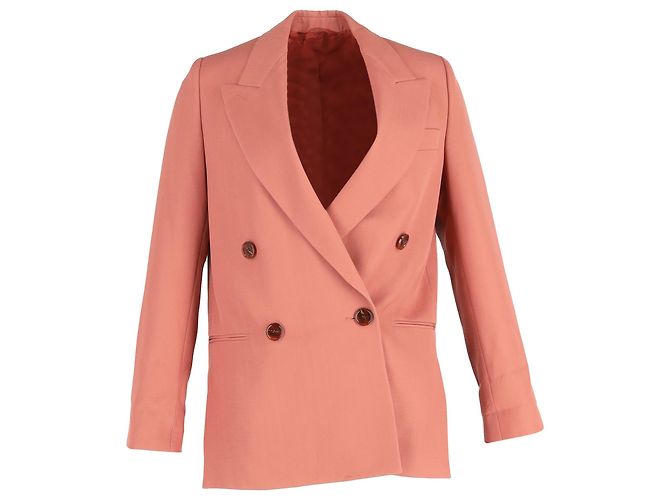 Acne Studios Double-Breasted Blazer in Coral Wool Orange