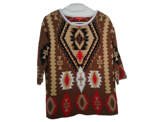 Rene Derhy Camel Viscose Oberteil mit Ethno Muster Kamel
