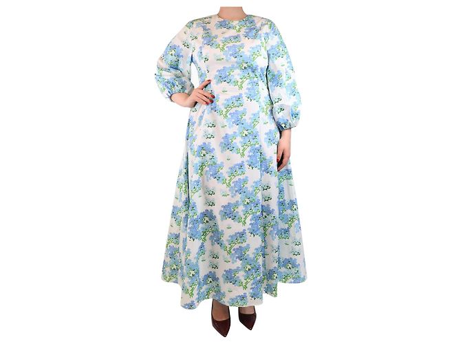 Autre Marque Maxikleid mit weiß-blauem Blumenmuster - Größe UK 14