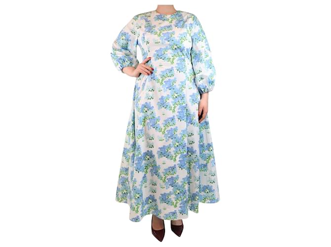 Autre Marque White and blue floral printed maxi dress - size UK 14 Cotton  ref.2162859