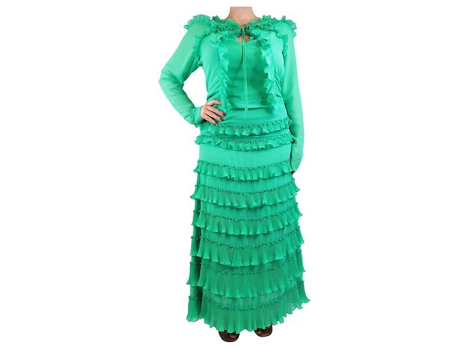 Autre Marque Abito maxi verde a balze - taglia UK 12