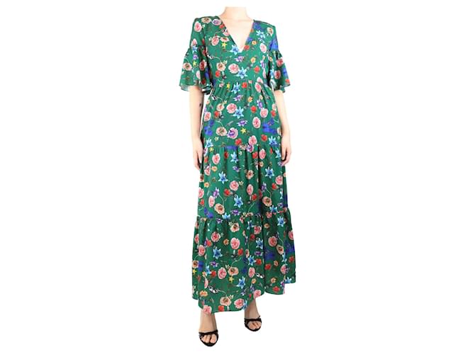 Autre Marque Green floral maxi dress - size UK 8 Polyester  ref.2162915