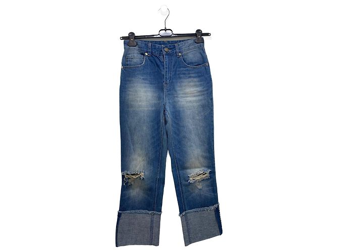 Jeans boyfriend de denim Chanel azul