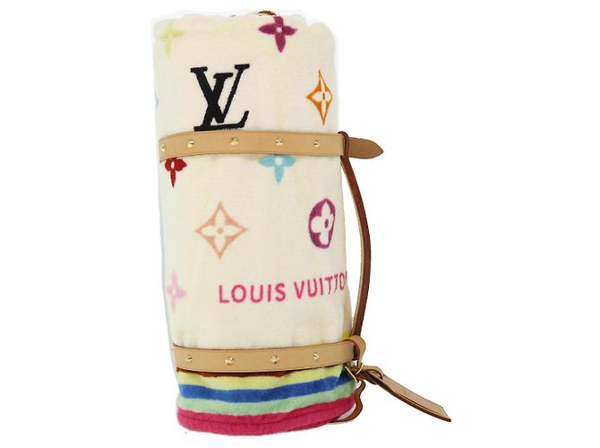 LOUIS VUITTON Monogram Multicolor Towel EDITION LIMITED 174 Cotton Auth 52532S White