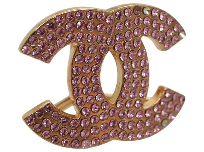 Anello per sciarpa CHANEL metallo tono oro rosa CC Auth 101356