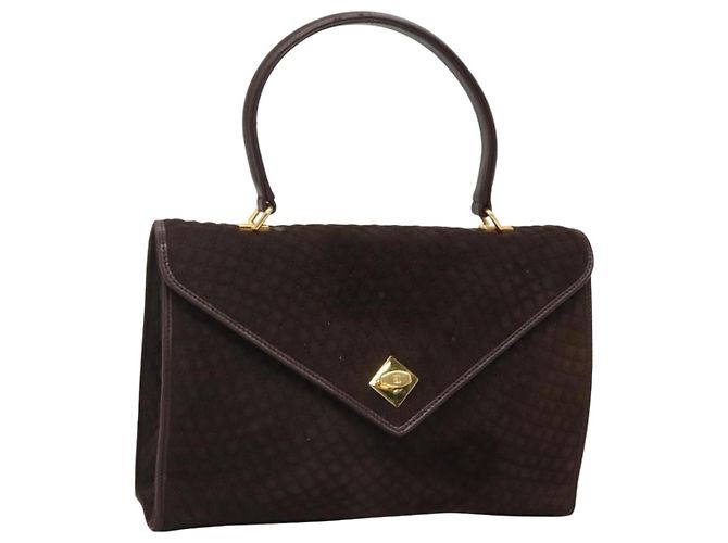 BALLY Bolsa de mão acolchoada de camurça marrom escuro ouro Auth BA1446 Dourado Castanho escuro