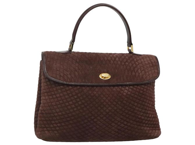 BALLY Bolsa de mão acolchoada em camurça marrom escuro ouro Auth BA1447 Dourado Castanho escuro