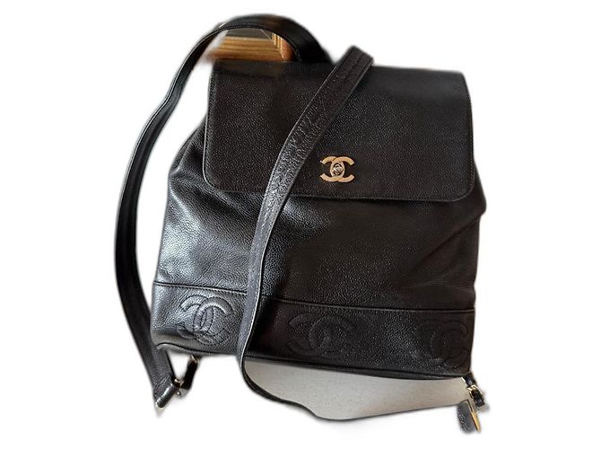 Chanel Backpack Black Grained Leather