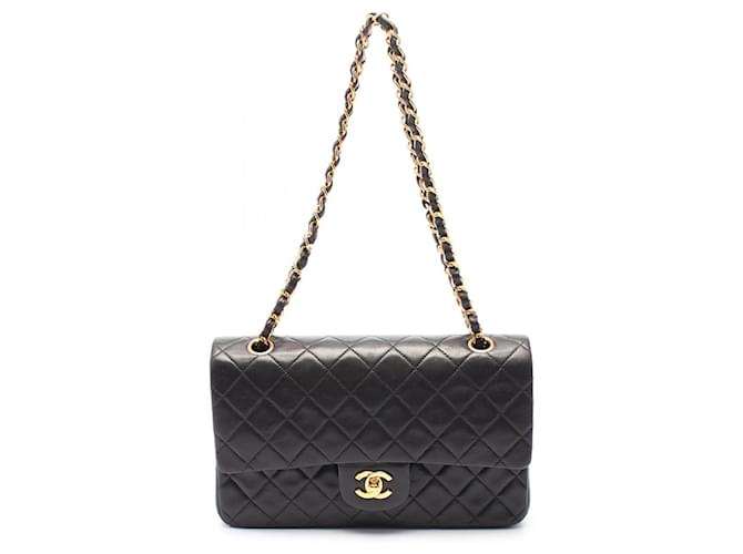 Chanel Lambskin Matelasse W Flap Shoulder Bag A01112 Black Leather  ref.2163929