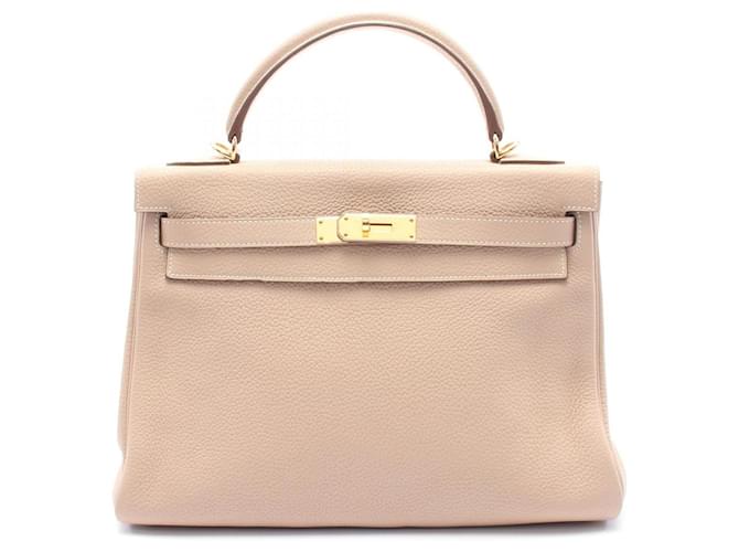 Hermès Hermes Taurillon Clemence Kelly 2way bag 43N Stamp Q (2013) Brown Beige Leather  ref.2164042