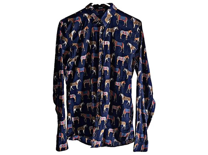 Authentische Gucci Tom Ford Pferdemotiv Hemd Blau