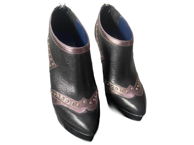Studio Pollini Platform Ankle Boots Black Bronze Leather