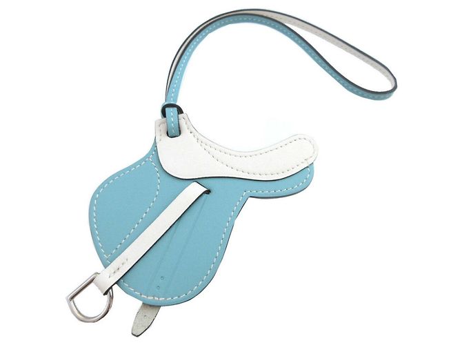 Hermès Hermes Paddock Cells Swift Blue Atoll White Bag Charm 