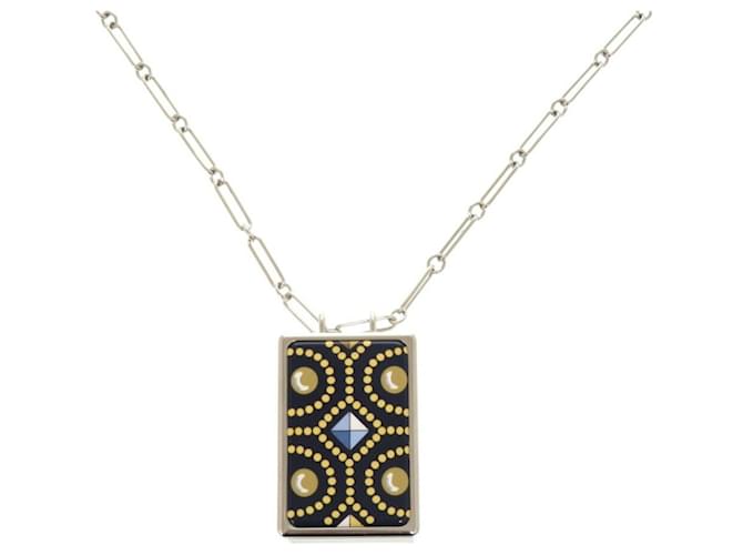 Hermès Hermes Boite a Reve Pendant Necklace Silvery Yellow Navy blue 