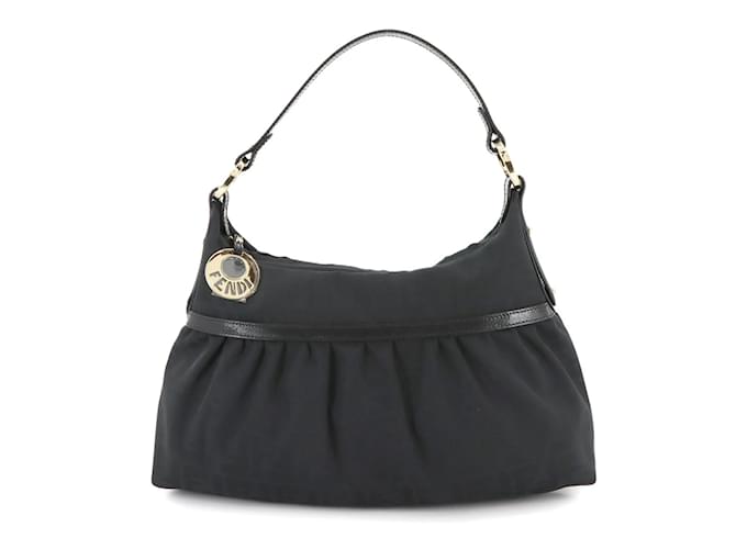 Fendi Zucca Pattern Canvas Shoulder Bag Black Leather Cloth  ref.2166865
