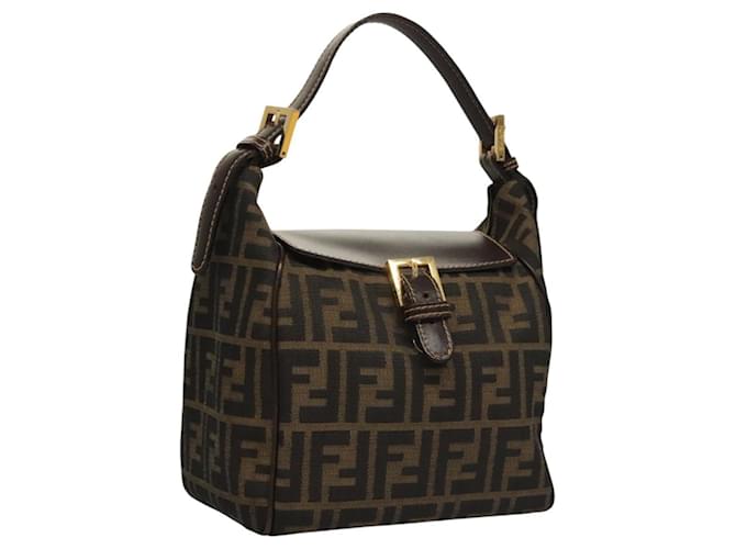 FENDI Zucca Canvas Shoulder Bag Black Brown gold Auth 117748 Golden  ref.2167036