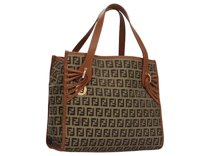 FENDI Zucchino Canvas Hand Bag Brown Gold Auth sw308 Golden  ref.2167047