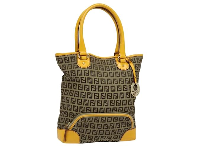 FENDI Zucca Canvas Hand Bag Beige Gold Auth 118014 Golden  ref.2167077