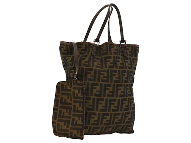 FENDI Zucca Canvas Tote Bag Brown Auth bs24286 Cloth  ref.2167119