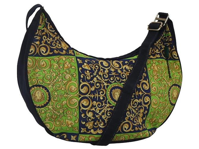 Borsa a Spalla in Tela Verde Auth 118063 VERSACE