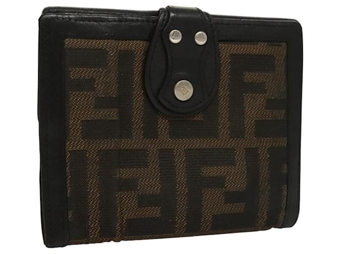 FENDI Zucca Canvas Wallet Black Brown Auth ar13376  ref.2167173