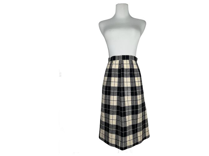 Saia xadrez vintage Courreges Preto