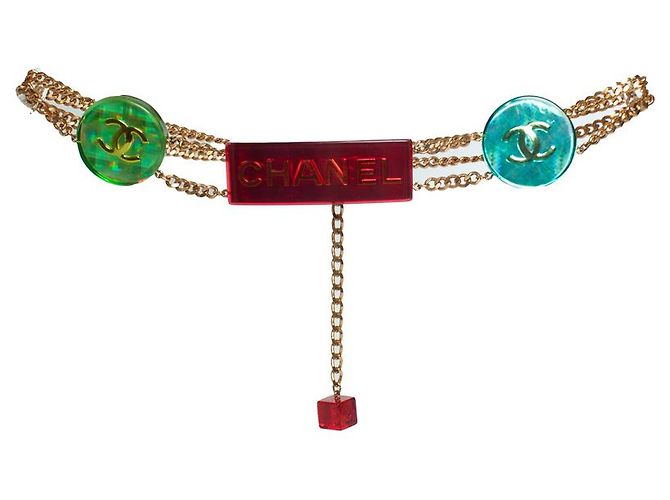 Chanel, multicolor iridescent chain belt Multiple colors Golden