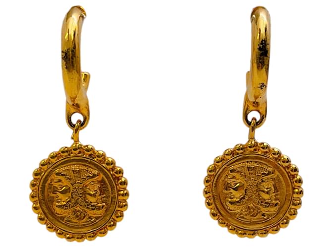 Fendi Vintage Gold Plated Coin Drop Earrings Golden Metal  ref.2167411