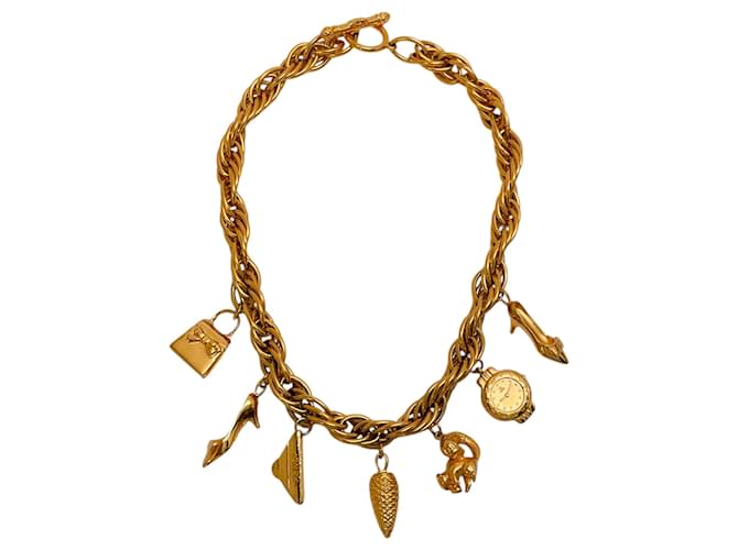 Fendi Vintage Gold Plated Charm Necklace Golden Metal  ref.2167415