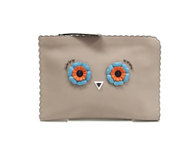 Fendi Monster Bugs Eye Clutch Bag Beige Orange Light blue Leather  ref.2167694