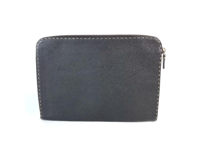 Fendi Selleria L-Shaped Clutch Bag Dark brown Leather  ref.2167764