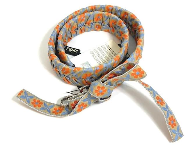 Fendi 8AV077 Flower Ribbon Strap Blue Orange Leather Cloth  ref.2167765