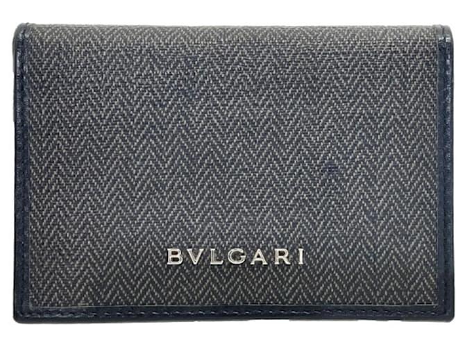 Bulgari Bvlgari Card Case in Black and Dark Gray Dark grey Leather Cloth  ref.2167801