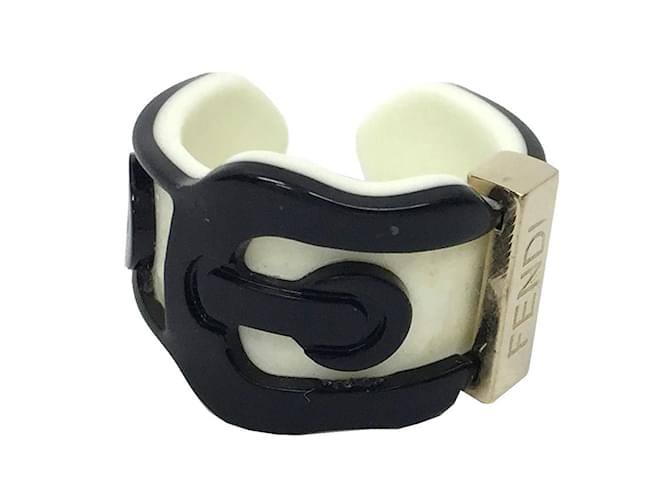 Fendi Ring Belt Motif Plastic Ring Black White Golden  ref.2167812