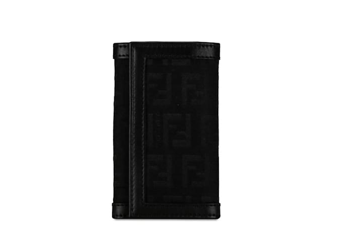 Fendi Zucchino 6-Ring Key Case Black Leather Cloth  ref.2167853